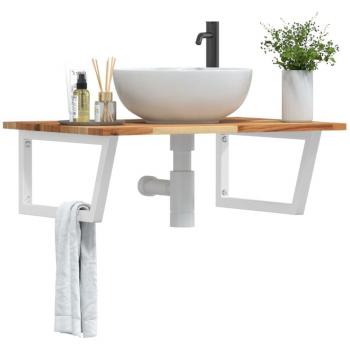 Estante de lavabo de pared acero y madera maciza de acacia Vidaxl Marrón