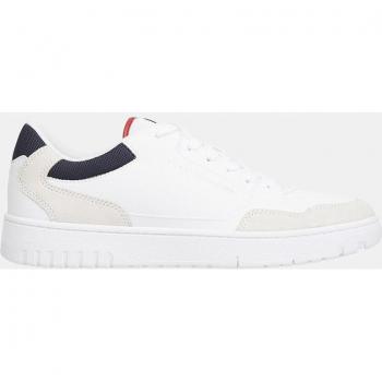 Tommy Hilfiger Men's Sleek White Sneakers with Contrast Accents, Size 8 US (EU41), Printed Lace-Up Sport Sneaker