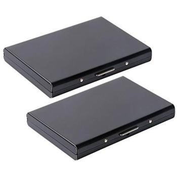 Vicloon Tarjetero para Tarjetas de Crédita/Visita/Monedero, 2 Unidades Delgado Portatarjetas Metálico con RFID Bloqueo y 6 Ranuras de PVC, para Hombre y Mujer (Negro)