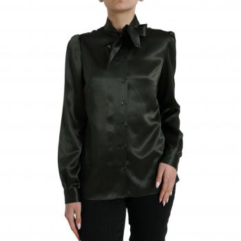 Dolce & Gabbana Elegant Silk Ascot Collar Blouse - IT44 | L, Female Shirt, Green, Size: M