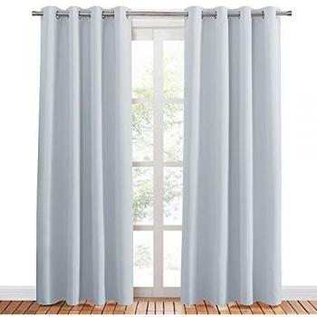 PONY DANCE Cortinas Dormitorio Moderno Blancas Gris - Telas Termicas Aislantes Frio Calor Filtrar Luz Solar Reducción Ruido/Paneles Largos para Salon Oficina, 2 Uds, 132 x 210 cm