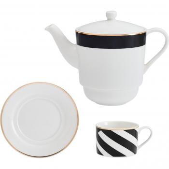Mikasa Luxe Deco - Juego de té de porcelana fina para uno, 500 ml, incluye taza y tetera, presentado en caja de regalo