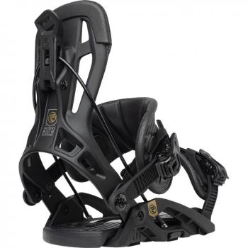 Fijaciones de Snowboard Flow Fuse 2024 negras características: diseño ligero, sistema de ajuste rápido, base de nylon, almohadillas EVA para amortiguación, correas ajustables y soporte trasero reclinable