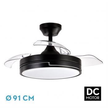 Ventilador de Techo LED Negro 48W con Motor DC y Palas Retractiles