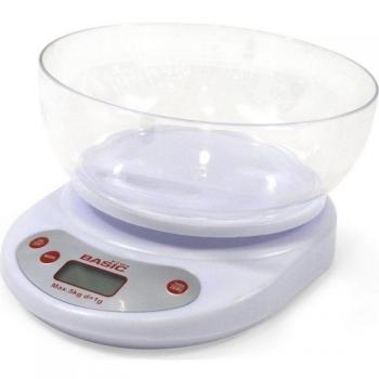 Báscula Digital de Cocina Basic Home Capacidad 5 kg con Pantalla LCD, Función Tara y Apagado Automático, Superficie de Vidrio Templado, Medidas 21 x 16,5 x