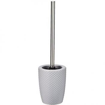 WENKO Escobillero WC Punto gris - Portaescobillas para el WC, Cerámica, 11 x 41 x 11 cm, Gris