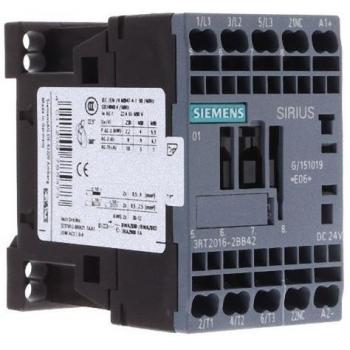 Contactor Siemens 3RT2016-2BB42, 3 polos, 3 NA, 9 A, bobina 24 Vdc, capacidad de hasta 4 kW a 690 V AC