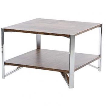 Mesa Auxiliar Madera Vintage 60x60x40 Cm - Elegante y Resistente, Acero Inoxidable/MDF, Marrón/Plata