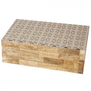 Caja Decorativa Romimex Marrón Beige Resina Madera MDF 23 x 8 x 15 cm