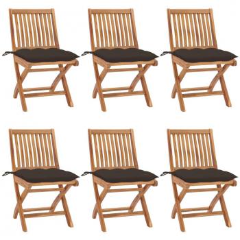Folding Garden Chairs with Cushions - Set of 6 Solid Teak Wood