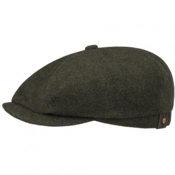 Stetson Hatteras Noir Newsboy Cap Flat with Peak, Size 55 cm, Colour Olive