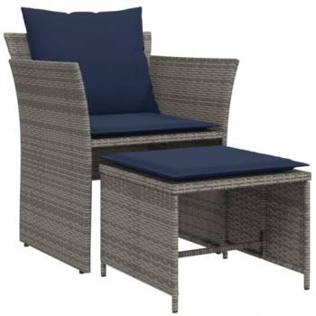 Sillón de jardín con reposapiés ratán sintético gris