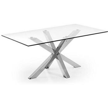 Kave Home - Mesa de Comedor Argo Rectangular 160 x 90 cm de Cristal y Patas de Acero Inoxidable
