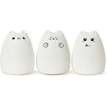 Lámpara de noche para niños luz ambiental, KINGCOO portátil silicona LED multicolor USB recargable Lámpara de noche con 7-Color Respiration modos de luz de doble, control del grifo Sensitive para bebé adultos cámara, vilain chat