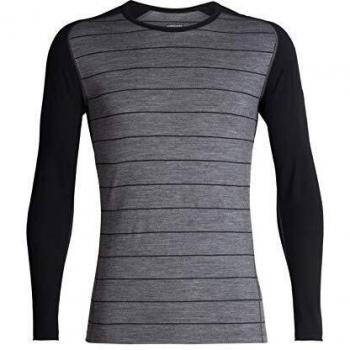 Icebreaker 132 200 Oasis Deluxe - Raglán de Manga Larga, Color Gritstone Heather/Black/Stripe, tamaño Small