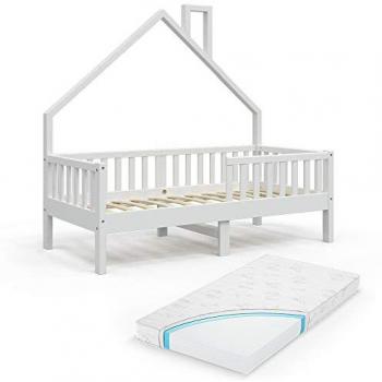 Cama en Forma de Casa Noemi, Blanco, 80x160 cm con Colchón Vitalispa