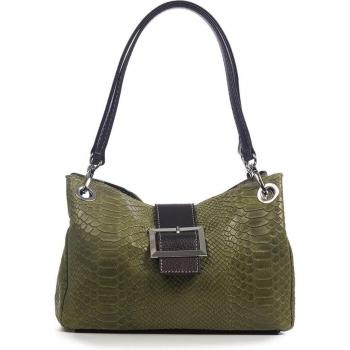 Bolso de hombro Anzio de piel auténtica gamuza grabado serpiente - Made in Italy
