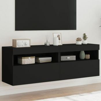Mueble de TV de pared con luces LED vidaXL, 2 unidades, color negro, dimensiones 60x30x40 cm