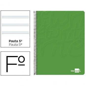 Cuaderno espiral liderpapel folio write tapa blanda 80h 60gr pauta 2,5 mm con margen color verde