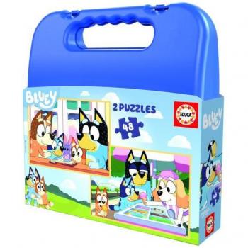 Maleta Puzzle 2x48 Bluey - Set de Dos Puzzles con Personajes de Bluey