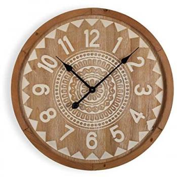 Reloj de Pared Decorativo Versa Stump para Cocina, Salón, Comedor o Habitación, Medidas 60 x 5 x 60 cm, Material Madera MDF, Color Marrón y Blanco