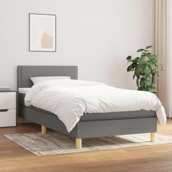 Cama box spring con colchón de muelles gris oscuro 90x200 cm tela