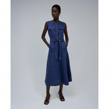 Salsa Jeans - Vestido midi 100% lino con cinturón en color índigo