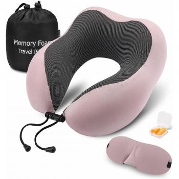 Almohada de Viaje, Keenstone Almohada para el Cuello Hecha de Espuma de Memoria Suave con Tapones para Los Oídos, Almohada Cervical con Función de Soporte Respirable y Ergonómica