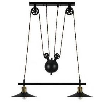 Lámpara Colgante Fabrilamp Triguero 2xE27 Cuerda y Campana, color negro, incluye dos bombillas E27, diseño de 70 cm de altura