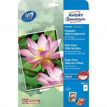 Papel Fotográfico Premium Avery, A4, 300g, Hochglänzend, 20 Hojas