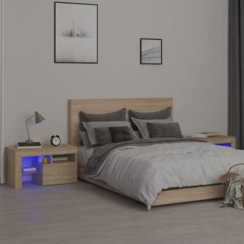 vidaXL Bedside Cabinets 2 pcs with LED Lights Sonoma Oak 70x36.5x40 cm
