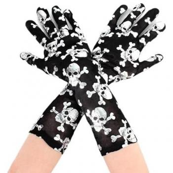 Guantes Negros de Adulto con Calaveras - Par Halloween
