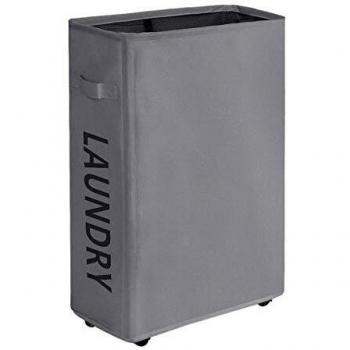 WOWLIVE Cesto para la Colada Plegable Cesta para Ropa Pequeña Cesta de Lavandería Delgada Canasta para Ropa Sucia Impermeabilización Contenedore para la Colada Estrecha con Ruedas - 44L,Gris