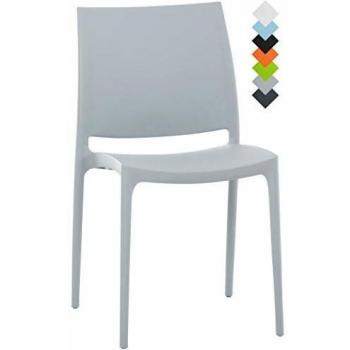 Silla Apilable Maya de Exterior e Interior | Silla de Jardín Resistente a la Intemperie | Hecha de Polipropileno, Color Gris Claro