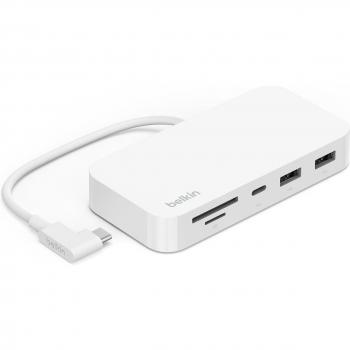 Belkin Connect Hub USB-C Multipuerto 6 en 1 con Soporte de Montaje, Lector MicroSD/SD, Puertos USB/USB-C, Gigabit Ethernet, HDMI 4K, Pass-Through de Carga