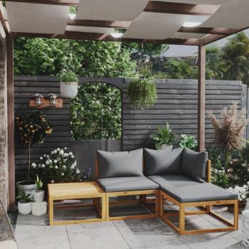 4 Piece Solid Acacia Wood Garden Lounge Set with Cushions