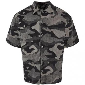 Urban Classics Men's Short-Sleeved Laser Camo Printed Boxy Shirt - Black Camo - Sizes S to XL