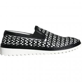 Black White Woven Slip-On Loafers for Men - Dolce & Gabbana, Size 8 US (EU41)