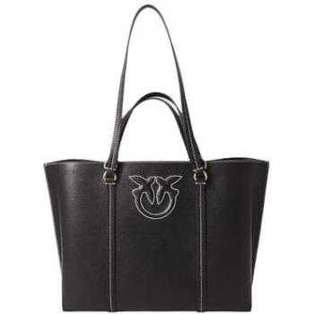 PINKO Miranda Leather Shoulder Tote Bag in Black, Size: ONE SIZE