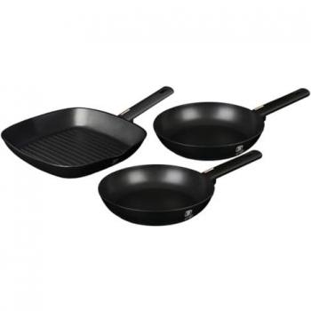 Juego de Sartenes de Titanio Berlinger Haus BH-7096 Monaco, Set de 3 Piezas, Antiadherente en Negro