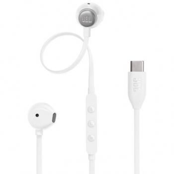 Auriculares JBL Tune 305C USB-C In-ear con micrófono, sonido Hi-Res, cable plano antienredos, color blanco