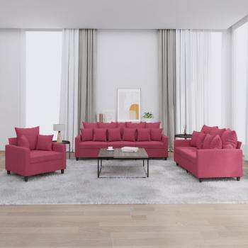 Juego de sofás con cojines 3 piezas terciopelo rojo tinto Vidaxl Rojo