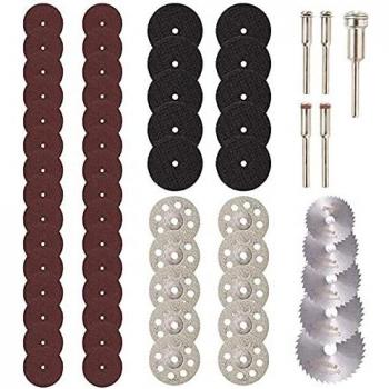 Mini discos de corte de diamante 60 piezas, accesorios para herramientas rotativas JUEMEL - herramienta rotativa de vástago de 1/8 , HSS Piedra de plástico de vidrio de madera