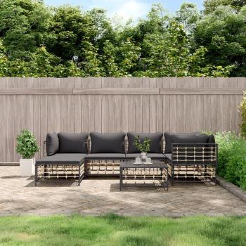 vidaXL 7-Piece Anthracite Poly Rattan Garden Lounge Set with Cushions