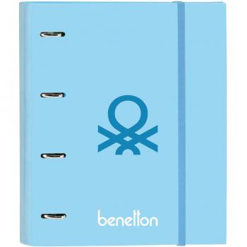 Carpeta Benetton 'Sequins' Safta 4 Anillas de 35mm con Recambio A4 100 Hojas y Goma, Incluye 5 Separadores, Tamaño 27x32x