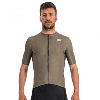 Maillot Sportful Checkmate de Manga Corta en Marrón Claro y Azul, Talla L