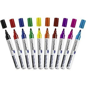 Legamaster Caja de 10 Rotuladores Rellenables TZ1 Colores Surtidos, Marcadores de pizarra blanca, Variados, punta 1,5 mm, Formato Bala
