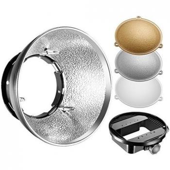 Neewer Reflector difusor belleza plato con montura Bowens y reflectores de oro/plata/blanco para Nikon SB-600, SB-800, SB-900, SB-910, Canon 380EX, 430EXII, 550EX, 580EX II, 600EX-RT, Neewer TT560