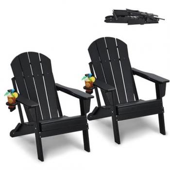 VEVOR All-Weather Portable Folding Adirondack Chair Set of 2 with Cup Holder and Relaxing Armrests