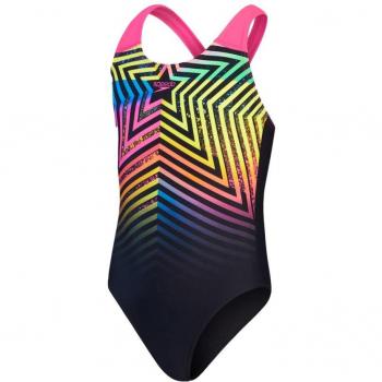 Bañador de Natación para Niña Speedo Digital Placement Splashback Negro/Rosa, 11-12 Años